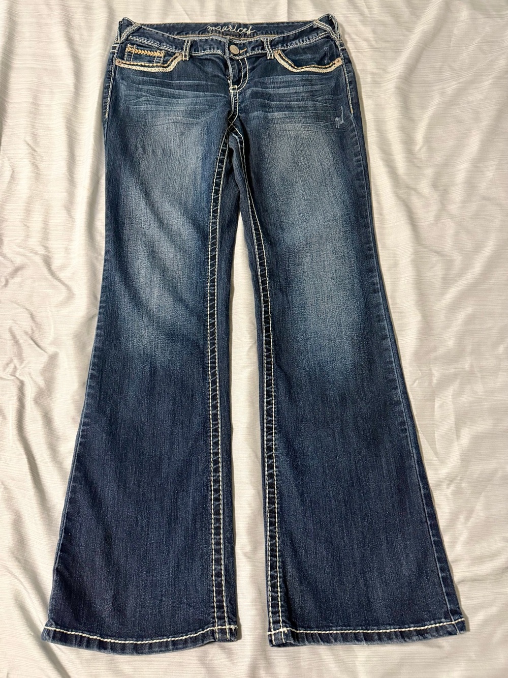 Maurices Dark Blue Flare Jeans with Contrast Stitching